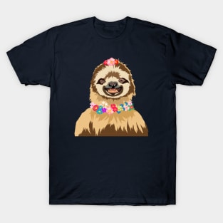 Happy Smiling Positive Sloth with Wildflowers T-Shirt